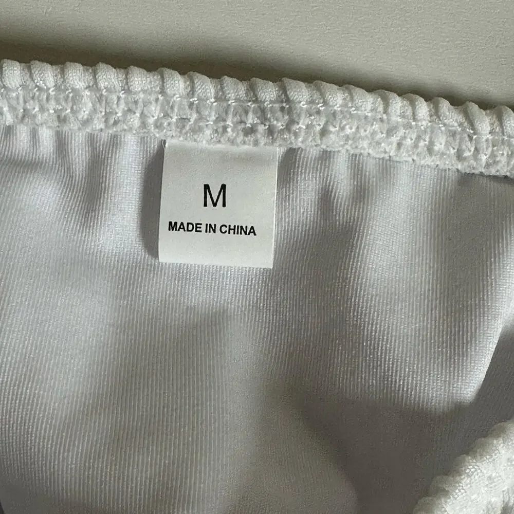 Women White One Shoulder Ribbed Bikini Set Textured High Cut Size Medium NWOT